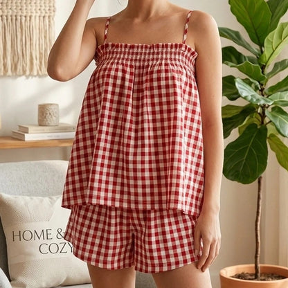 Verona Gingham Lounge Set - Poppy Red