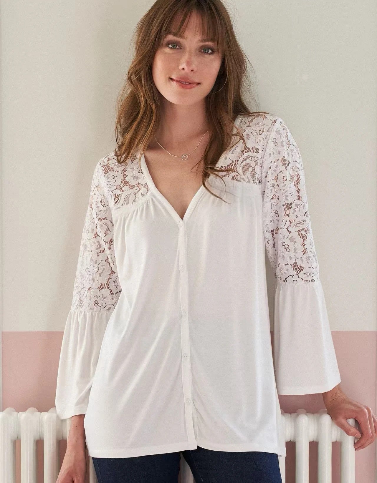 Verona Lace Flare Blouse - White