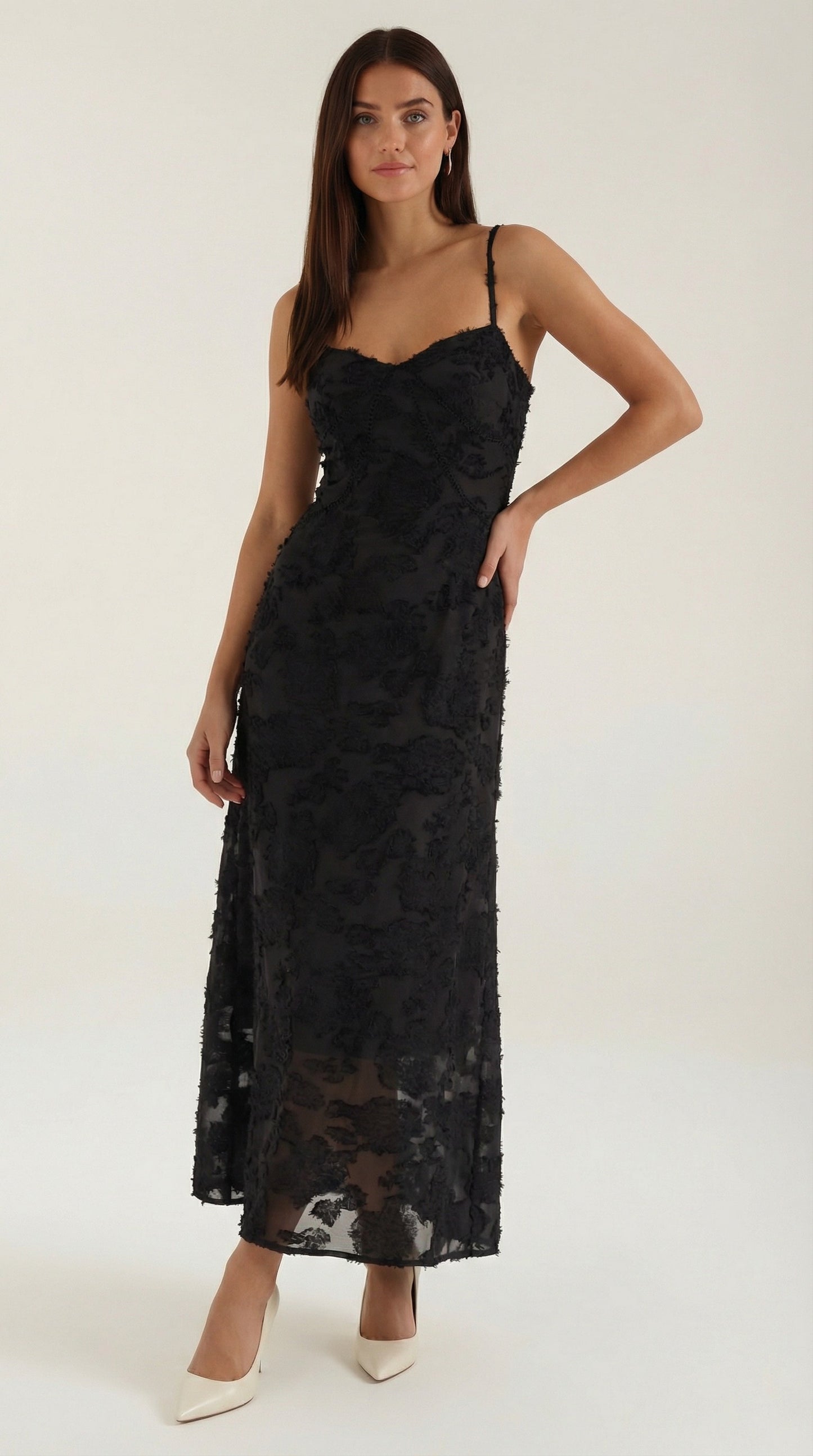 Verona Lace Jacquard Maxi Dress - Black