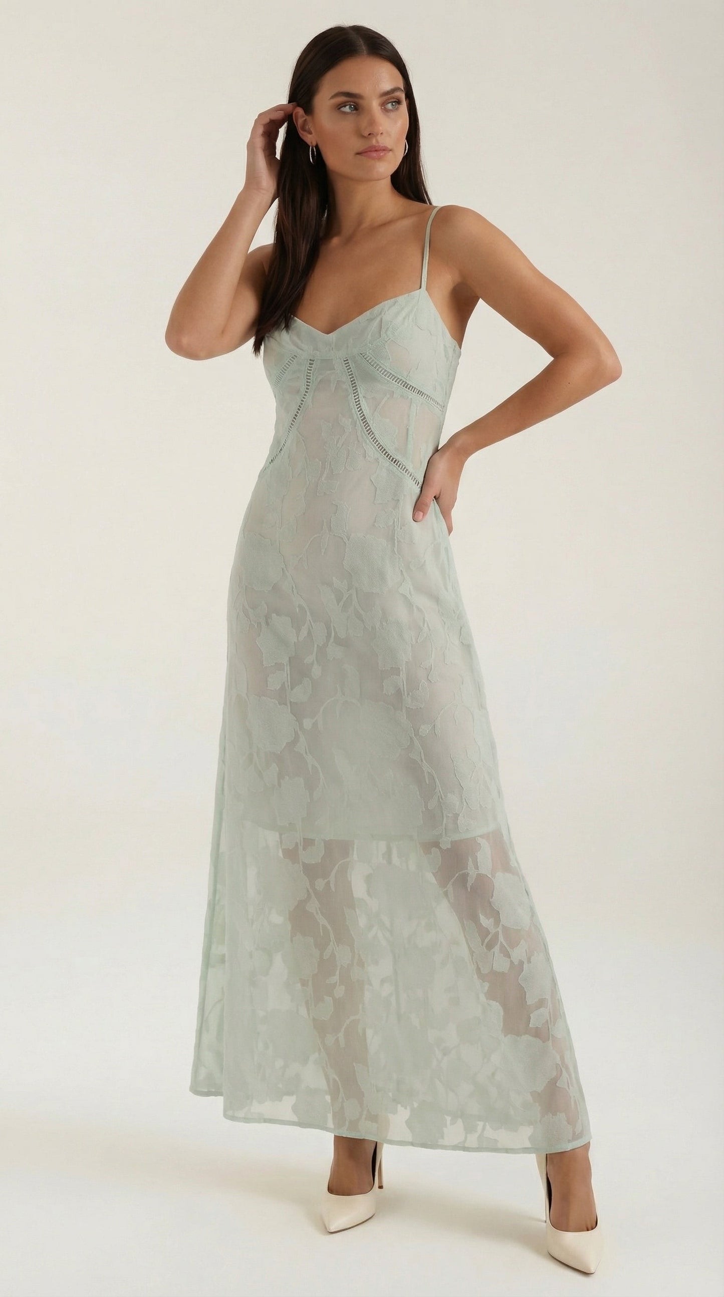Verona Lace Jacquard Maxi Dress - Mint Green