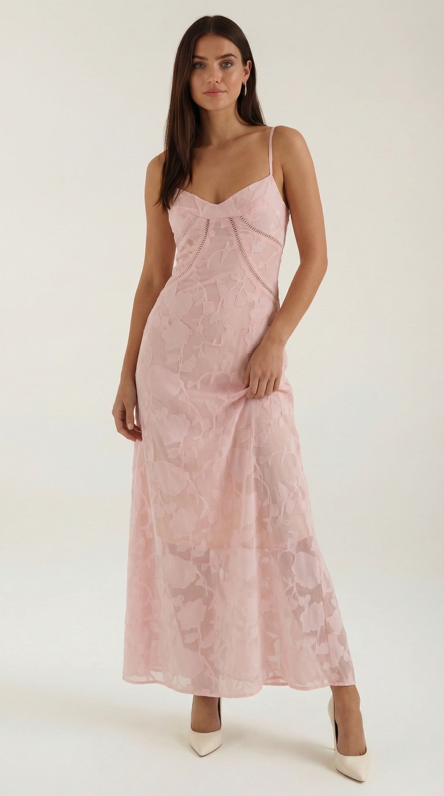 Verona Lace Jacquard Maxi Dress - Pink