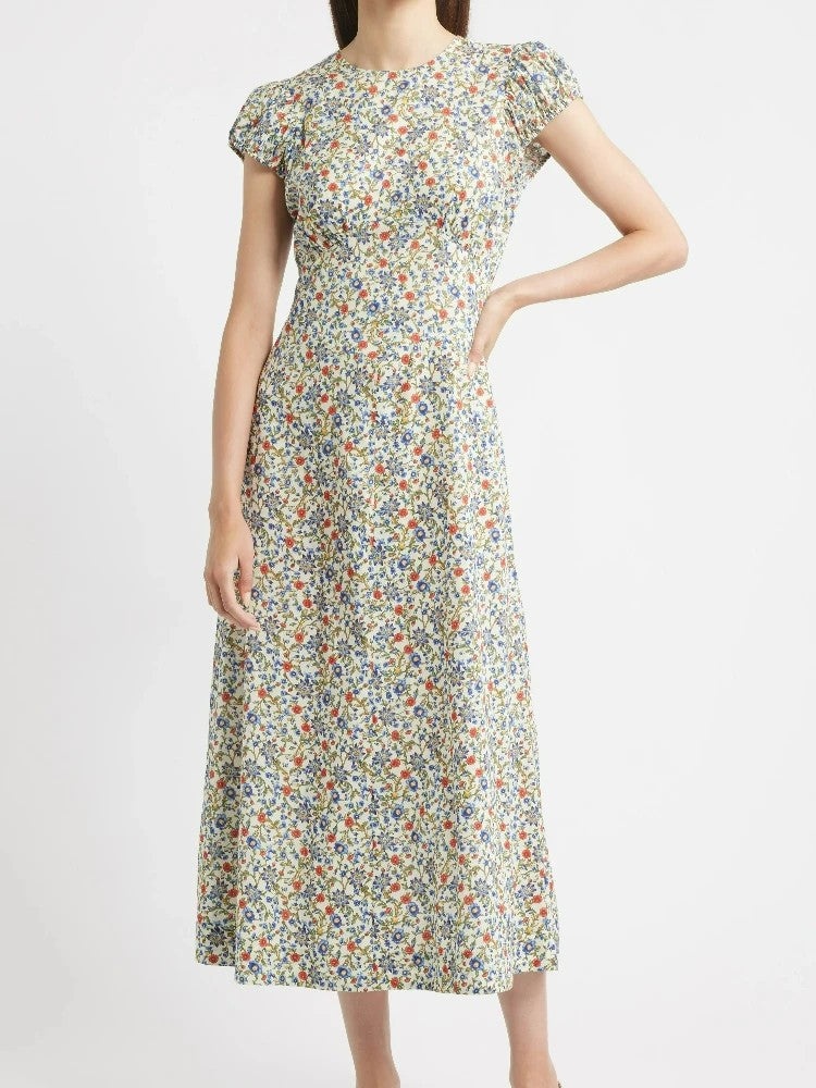 Verona Puff Sleeve Cotton Midi-Dress