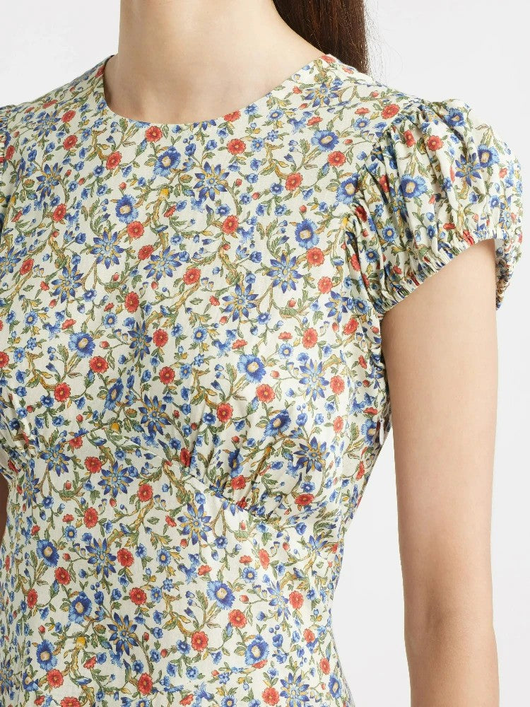 Verona Puff Sleeve Cotton Midi-Dress