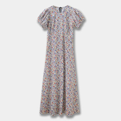 Verona Puff Sleeve Cotton Midi-Dress - Beige