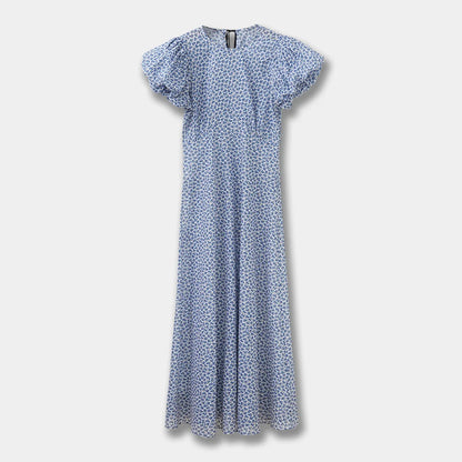 Verona Puff Sleeve Cotton Midi-Dress - Sky Blue