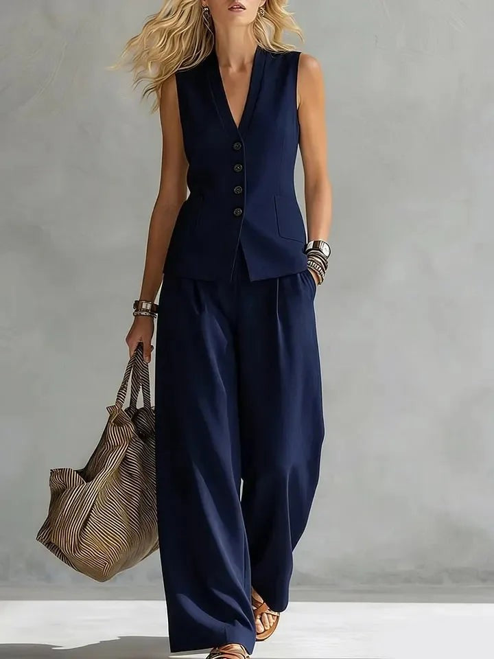 Verona Tailored Two-Piece Set - Navy