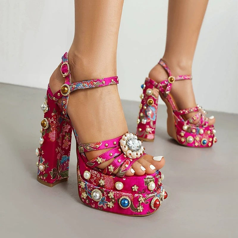 Visconté Satin Platform Sandals - Fuchsia Blossom
