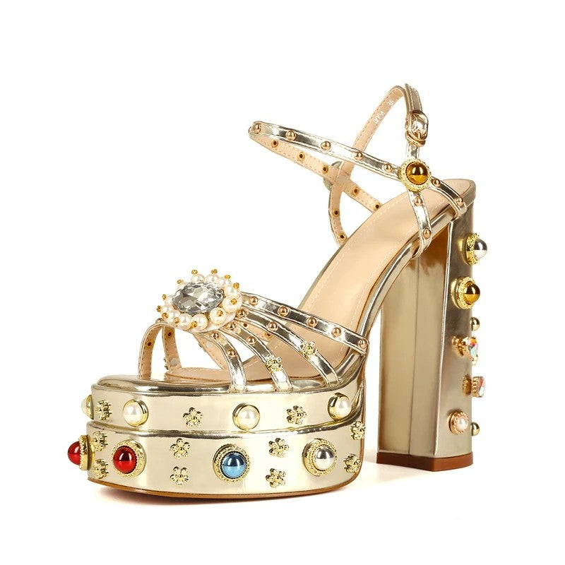 Visconté Satin Platform Sandals - Gilded Harmony