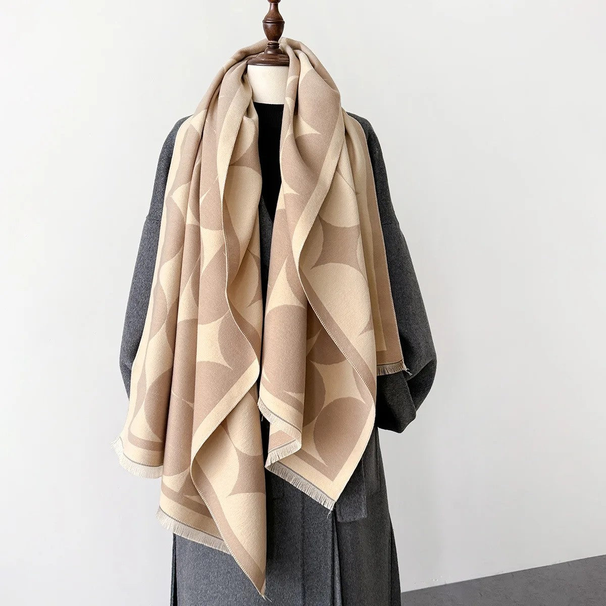 Viale Geometric Cashmere Wrap - Beige