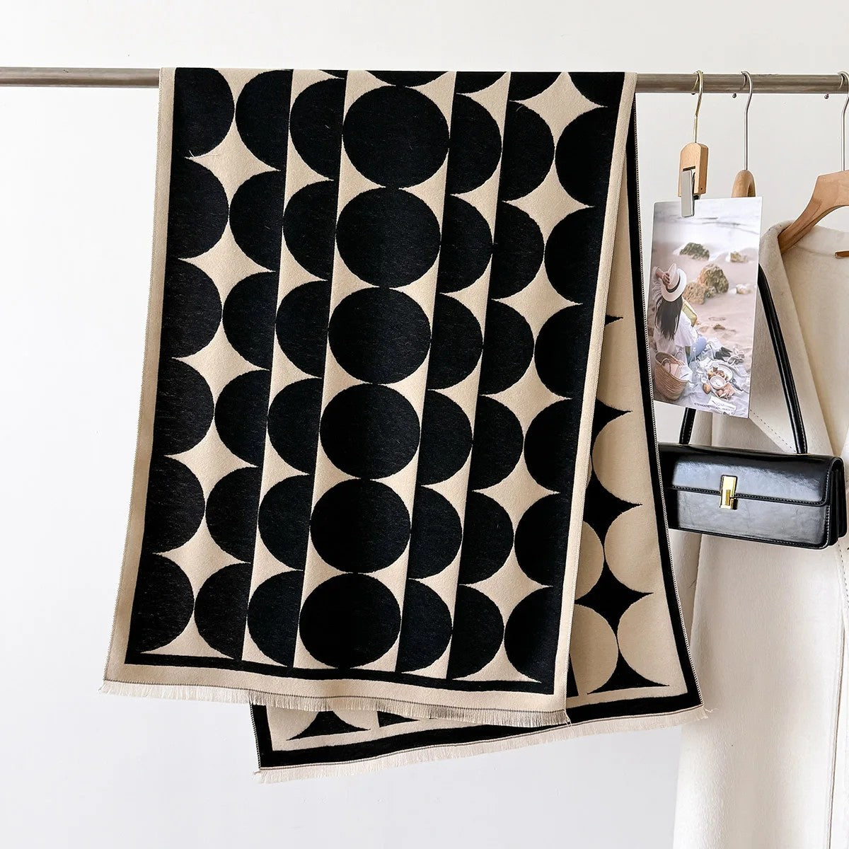 Viale Geometric Cashmere Wrap - Black