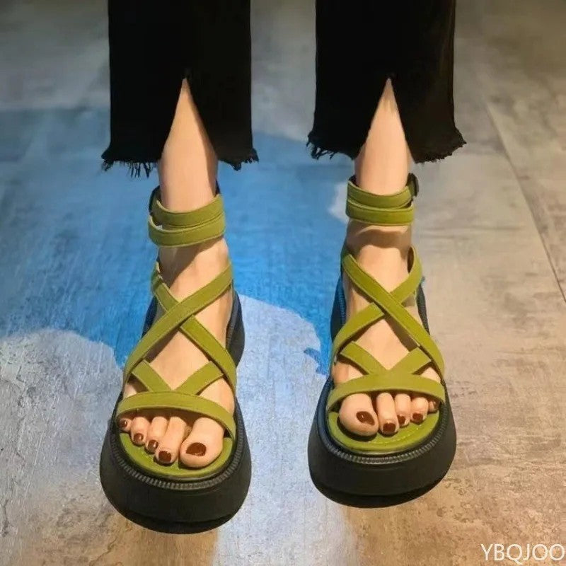 Vicenza Criss-Cross Platform Sandals - Sage