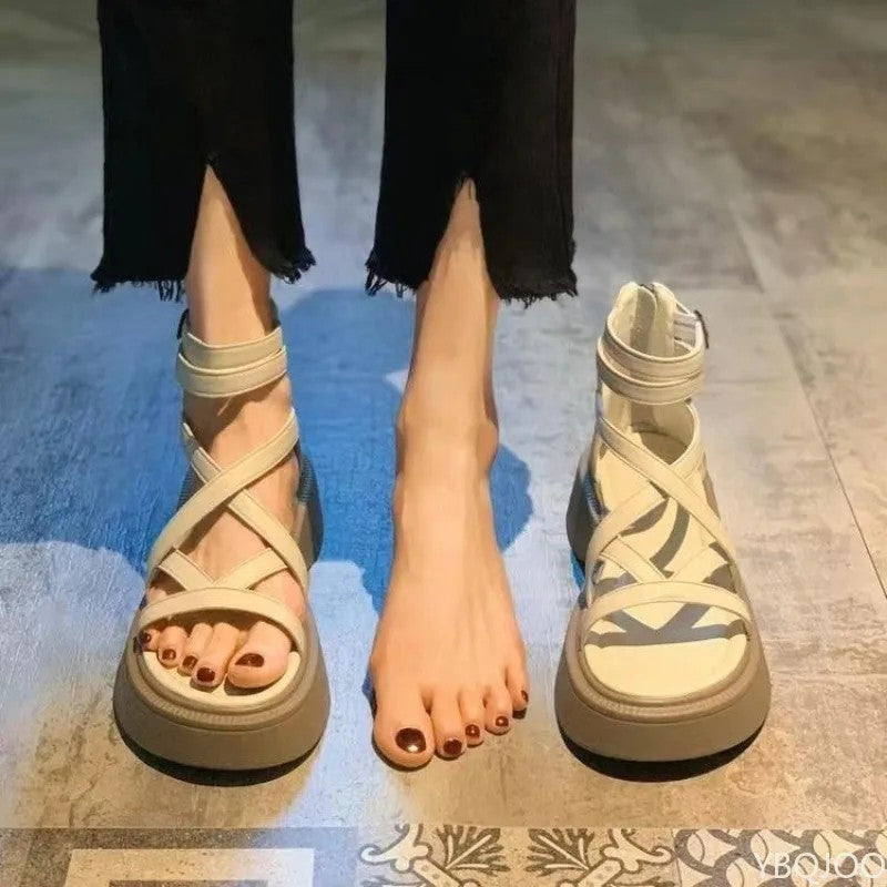 Vicenza Criss-Cross Platform Sandals - Ecru