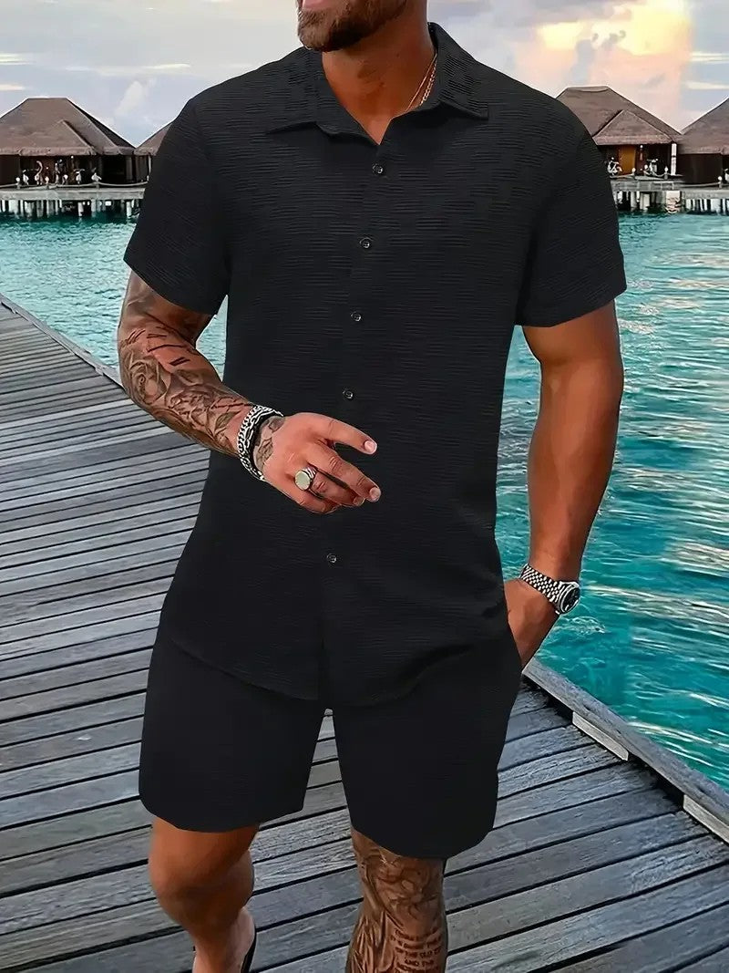 Vigo Cotton Linen Shirt Set - Black