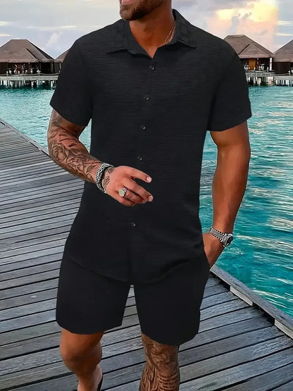 Vigo Cotton Linen Shirt Set - Black