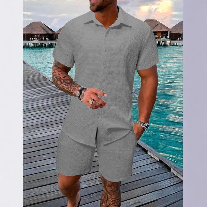 Vigo Cotton Linen Shirt Set - Gray