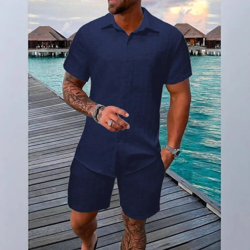 Vigo Cotton Linen Shirt Set - Navy