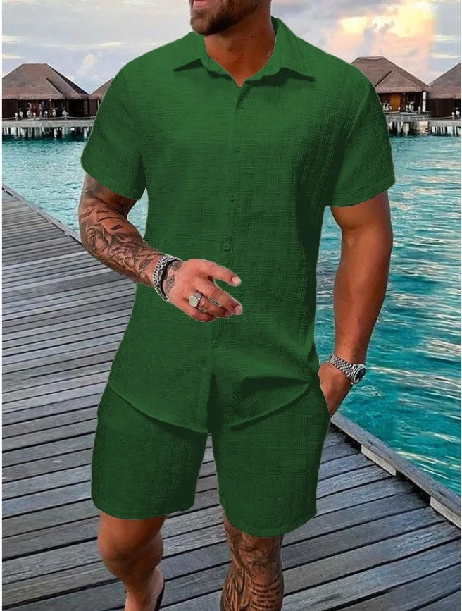 Vigo Cotton Linen Shirt Set - Olive