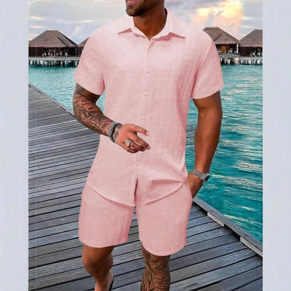 Vigo Cotton Linen Shirt Set - Pink