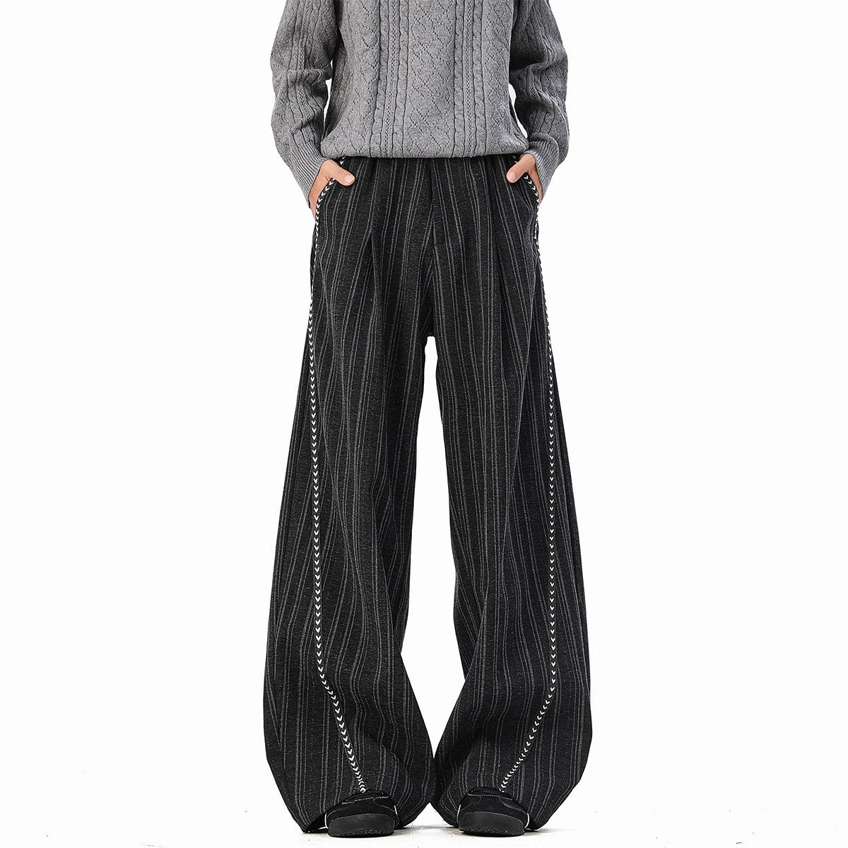 Vitoria Striped Wide-Leg Trousers - Onyx Black
