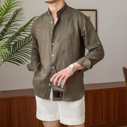 Zadar Natural Linen Stand Collar Shirt