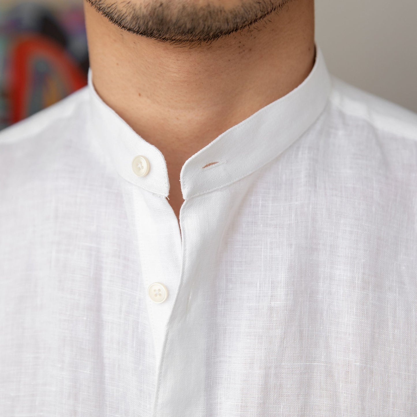 Zadar Natural Linen Stand Collar Shirt