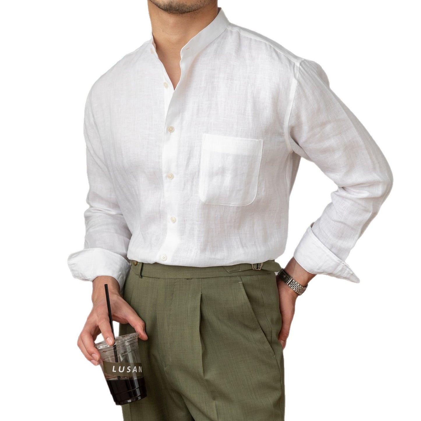 Zadar Natural Linen Stand Collar Shirt