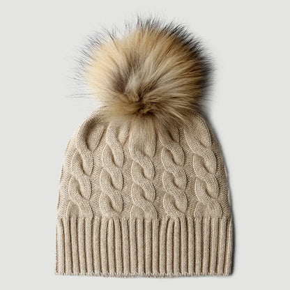 Zermatt 100% Cashmere Pom Beanie - Ivory