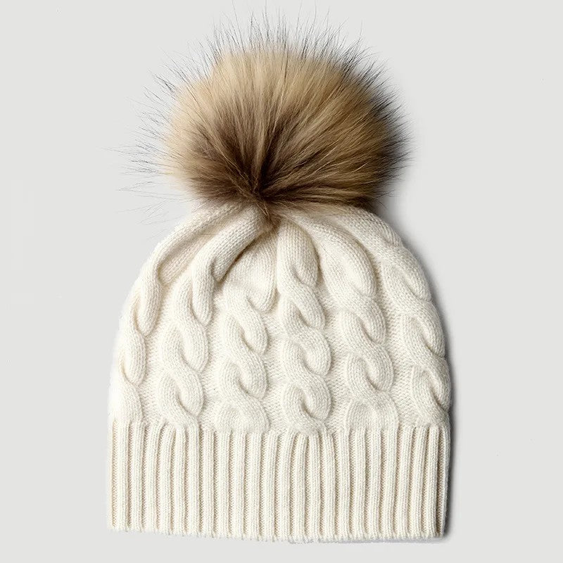 Zermatt 100% Cashmere Pom Beanie - Sandstone