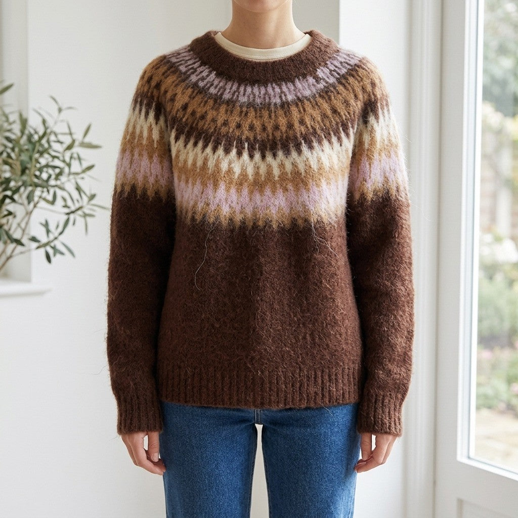 Zermatt Fair Isle Wool Sweater - Rich Espresso